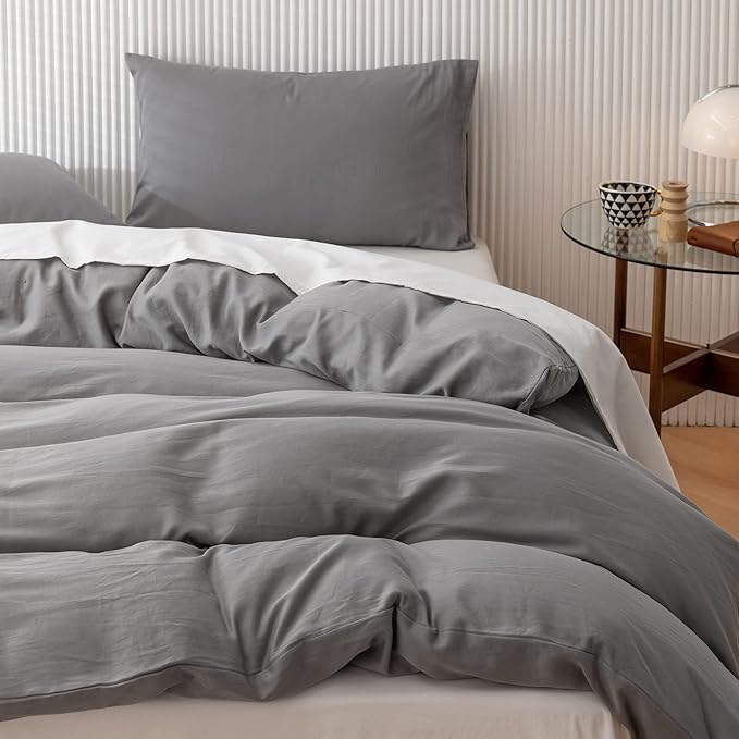 HeimenAogo Egyptian Cotton Duvet Cover Set Queen, Ultra Soft and Breathable Comforter Cover with Zipper Closure, High Thread Count Long Staple Cotton Blanket Cover 3pcs (90'×90"), Alloy Gray