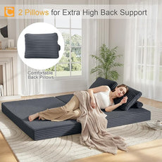 COMAX Convertible Sofa Bed, Folding Floor Couch Corduroy Fold Out Couch Bed Futon Sleeper Mattress with Pillows, Boneless Sofa Comfy Lounge Loveseat for Living Room Bedroom, Plush Grey