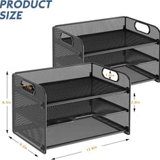 samstar 2 Pack 3 Tier Letter Tray Paper Organizer with Handle, Mesh Desk Organizer Paper Sorter File Rack Shelves, Black