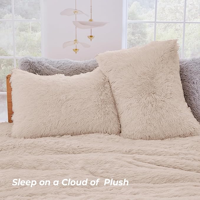 Sasttie 3-Piece Fluffy Duvet Cover King, Ultra Soft Faux Fur and Velvet Beige Comforter Cover, Luxury Fuzzy Bedding Sets for Winter Bed, Includes 1 Duvet Cover and 2 Pillowcases, No Comforter