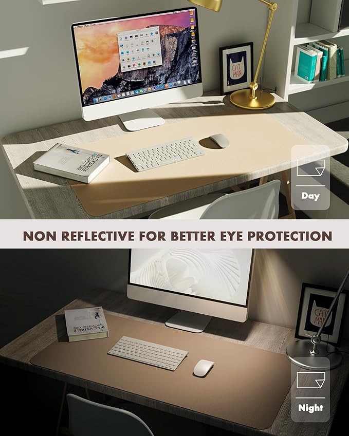 YSAGi Double-Sided Desk Pad, Leather Desk Mat, Eco Cork Desk Pad Protector,Large Mouse Pad,Waterproof Desk Blotter for Office/Home(Apricot+Cork, 47.2" x 23.6")