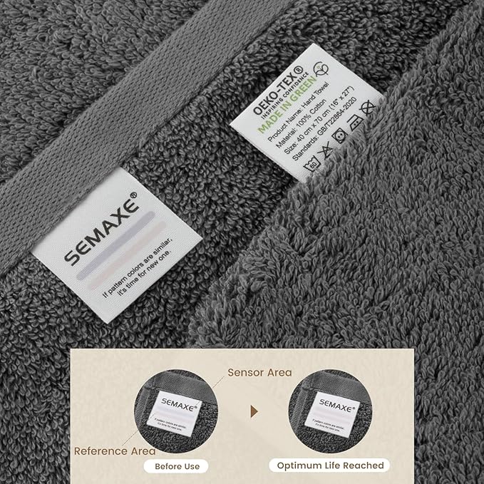 SEMAXE Grey Bath Towel, 100% Cotton Towel with Hanging Loop, Hotel & Spa Quality Soft Absorbent Towel for Bathroom, Gift Box Packaging, 1 Pc Bath Towel, 55" L x 27" W
