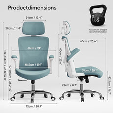 Office Home Ergonomic Desk Chair-Computer X-Shaped Chair Mesh PU Leather with Adjustable Lumbar Support-Executive Chair High Back with Headrest Flip-Up Arms for Long Hours (Sky Blue)