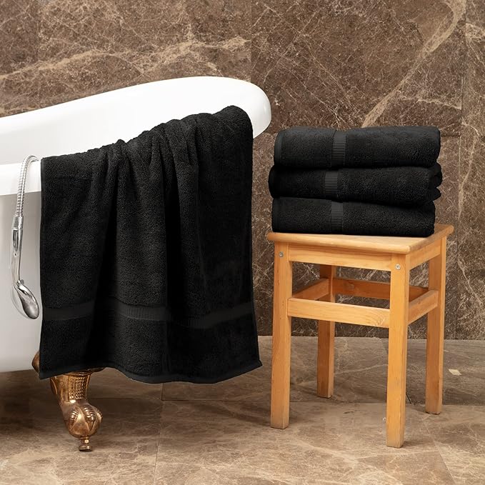 Towel Bazaar Premium Cotton Super Soft and Absorbent Turkish Towels (4-Piece Bath Towels, Black)