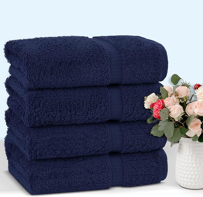 Chakir Turkish Linens 100% Cotton Premium Turkish Towels for Bathroom | 27'' x 54'' (4-Piece Bath Towels - Navy Blue)