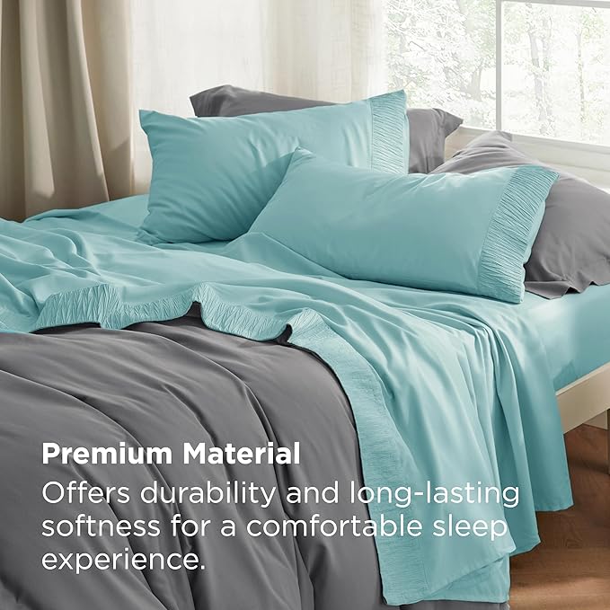 Bedsure Twin XL Sheet Sets Dorm Bedding - 3 Pieces Soft Extra Long Twin Sheets, Hotel Luxury, Easy Care Microfiber for Women, Men, Spa Blue