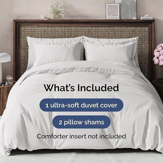 Duvet Cover Full Size Set - Extra Soft Full Size Duvet Cover 80 x 90 with 2 Pillow Shams - Hotel Luxury Easy Care and Fade Free w/Zipper Closures & Ties - Comfy Breathable Bedding Set (French Grey)