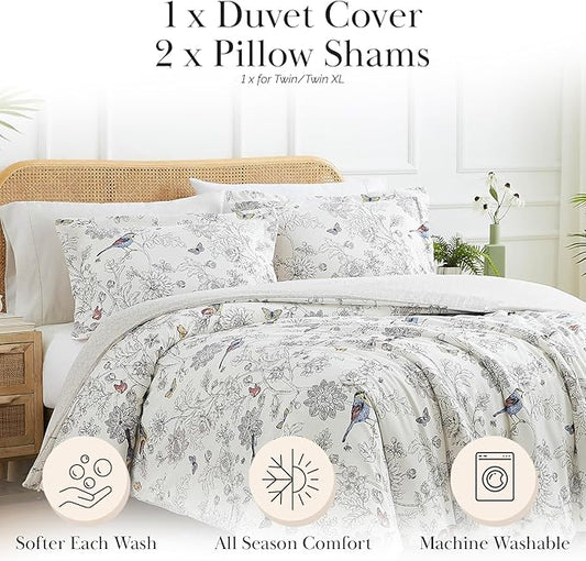 Southshore Fine Living, Inc.Oversized Floral Duvet Cover Set, Full/Queen – Lightweight Queen Size Bedding Set, Includes 1 Duvet Cover and 2 Pillow Shams, Stain-Resistant, Bayberry