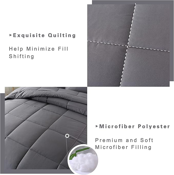 DOWNCOOL Queen Comforter Set -All Season Bedding Comforters Sets with 2 Pillow Cases-3 Pieces Bedding Sets Queen -Down Alternative Grey Queen Size Comforter Sets(88"x92")