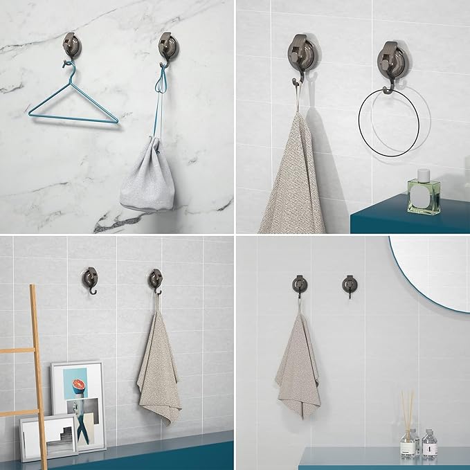 Heavy Duty Vacuum Suction Cup Hooks, Red Bronze Plated Polished Super Suction for Kitchen Bathroom, 6 Pack