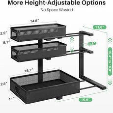 Kitstorack Under Sink Organizer, 2-Pack 3-Tier Height Adjustable Thickened Metal Pull out Cabinet Organizer Shelf, Slide out Storage Drawer Rack for Bathroom Kitchen Pantry Home Laundry Organization