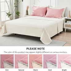 HYMOKEGE Pink/Ivory King Size Comforter Set Seersucker 7 Pieces, All Season Luxury Bed in a Bag for Bedroom, Bedding Set with Comforter, Sheets, Pillowcases & Shams