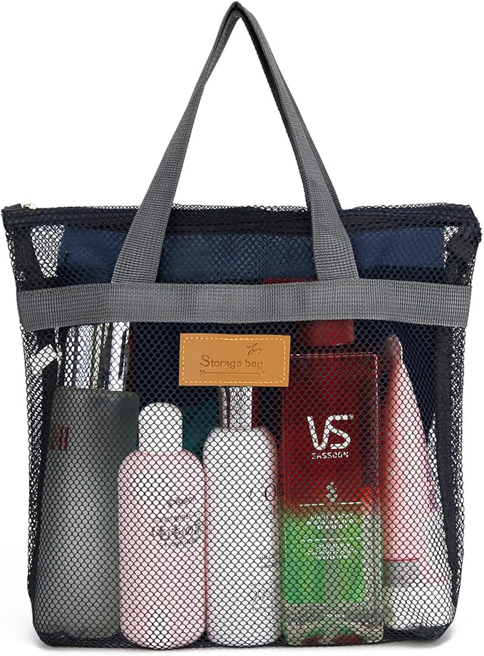 Mesh Shower Caddy Bag Portable Hanging Toiletry and Bath Organizer with Zipper for Travel, Gym, Camping, College Dorms, Beach
