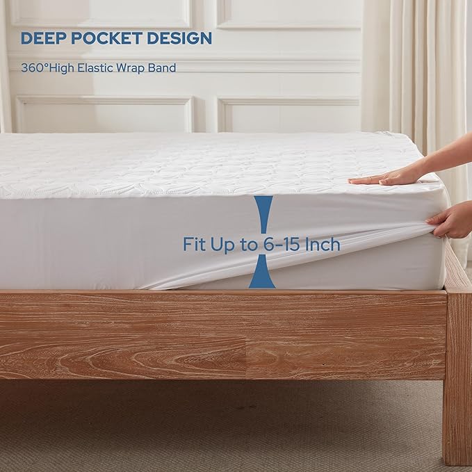 BEDLORE 2 Pack Waterproof Mattress Protector, Full Size Mattress Pad with Deep Pocket 6"-15" Depth, Soft Breathable Bed Mattress Cover for Bedroom, College Dorm (White)