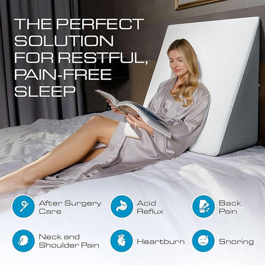 Kolbs Extra Wide Bed Wedge Pillow for Sleep Apnea, Acid Reflux, and Back Pain Relief, with Chic Jacquard Cover - Headboard GERD Pillow Wedges for Sleeping (Extra Wide 12" Height)