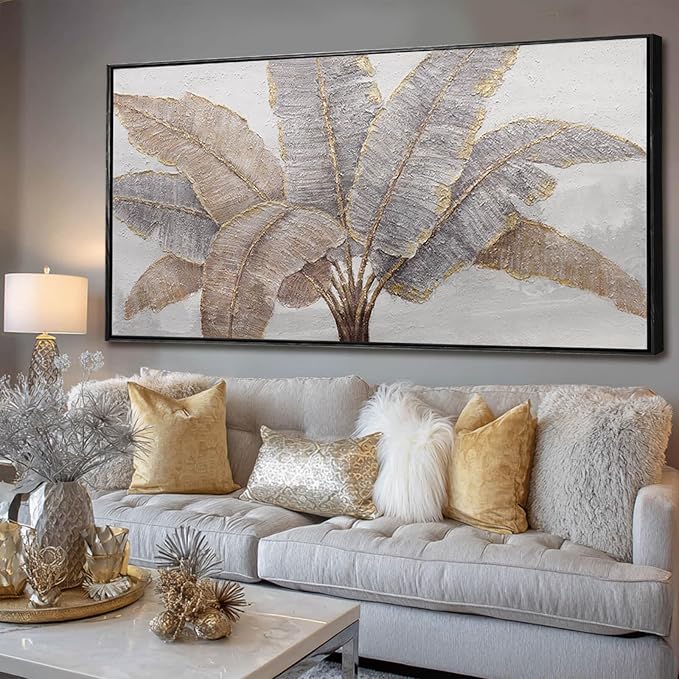 CHUDANHAO Botanical Wall Art Vintage Pictures Wall Decor Grey and Gold Photo Prints Line Wall Hangings 24"x48" Canvas Decorations for Bedroom Office