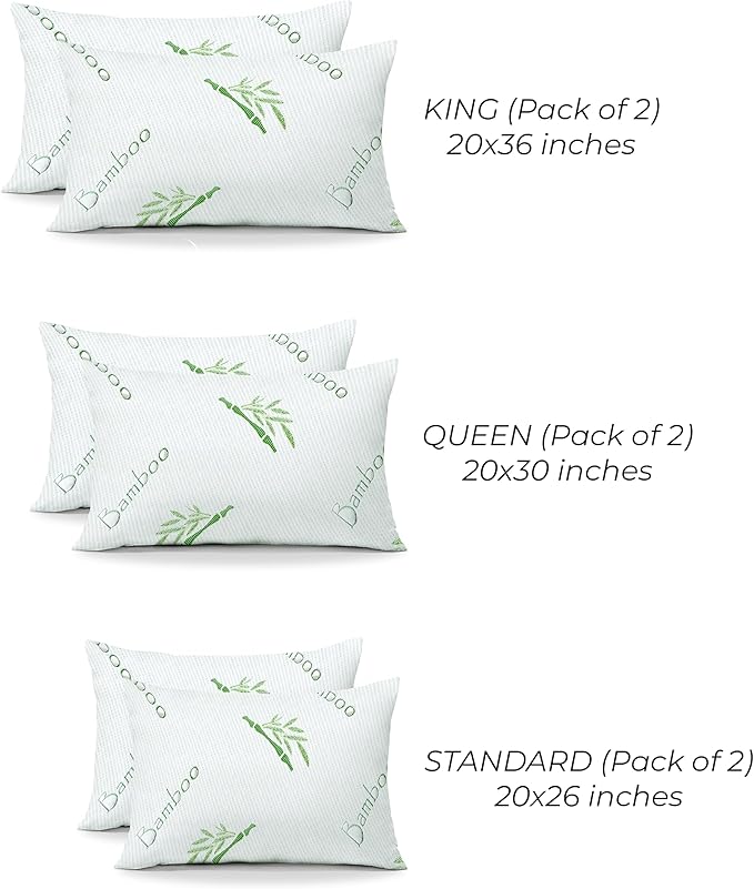 OMEO 2 Pack King Size Rayon Derived from Bamboo Pillow for Sleeping Shredded Memory Foam Bed Pillows for Side, Back and Stomach Sleepers, Soft, Cooling, Adjustable and Washable Cover 20" x 36"