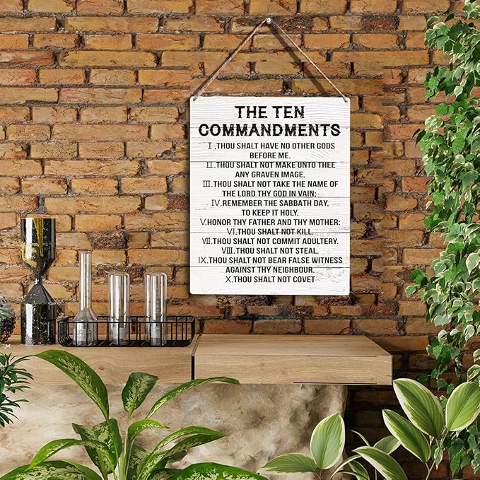 YCYD Inspirational Ten Commandments Wall Art,10 Commandments Wall Decor Poster, Christian Bible Verse Wall Art Religious Home Decor Rustic Wooden Hanging Sign for Living Room Bedroom Office 10x8 IN