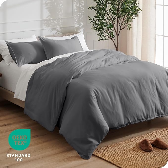 Bare Home Bedding Duvet Cover Oversized Queen Size - Premium 1800 Super Soft Collection - Lightweight, Cooling Duvet Cover - Soft Breathable Bedding (Oversized Queen, Grey)