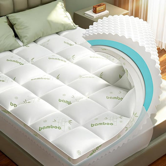 Twin Mattress Topper, 3 in 1 Memory Foam Mattress Topper for Back Pain, 2" Fluffy Cooling Mattress Toppers Twin Breathable Viscose Made from Bamboo and 2.5" Dual Firmness Gel Memory Foam.