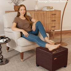 17.7 inches Synthetic Leather turfed Ottomans Cube with Storage, Metal-Framed Square Storage Ottoman Foot Rest Stool Holds 770 LB for Dorm Living Room Bedroom Brown UASND63R