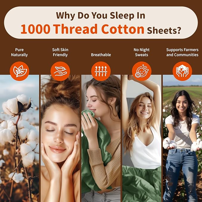 LBRO2M 1000 Thread Count 100% Egyptian Cotton Sheets Set Full Size, 4 Piece Sets Bed Sheet Deep Pocket Sheet Set 16" Soft Comfortable All Season (Full Olive Green)