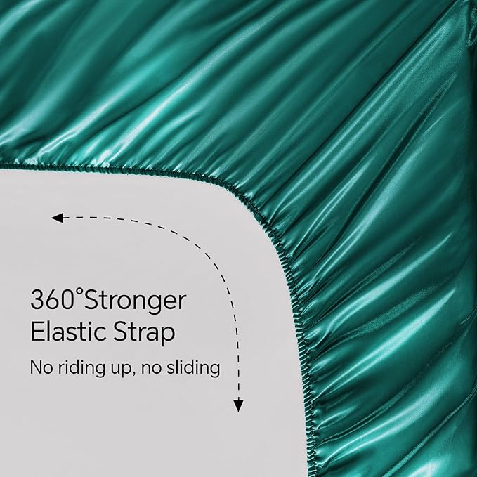 BEDELITE Satin Sheets Twin XL Size Bed Set, Luxury Soft Teal Silky Sheets for Hair and Skin, Similar to Silk Bed Sheets Set 3 Pieces （1 Deep Pocket Fitted Sheet, 1 Flat Sheet, and 1 Pillowcase）