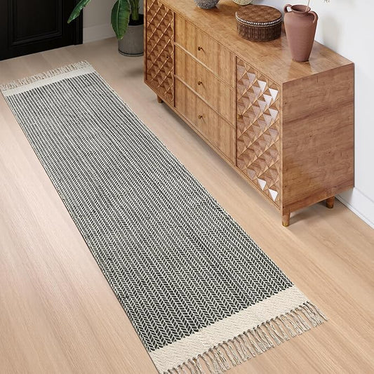 Lahome Boho Kitchen Runner, 2'6''x8 Entryway Rug Lightweight Runners for Hallway Washable Runner Rug with Tassels, Farmhouse Grey Rugs Non Shedding Carpet for Bathroom Foyer
