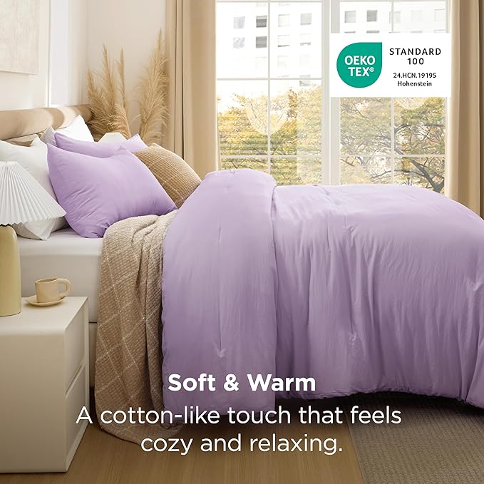 Bedsure Twin/Twin XL Comforter Set, Lavendar Prewashed Bedding for All Seasons, 2 Pieces GentleSoft™ Warm Down Alternative Bed Set, 1 Lightweight Comforter (68"x88") and 1 Pillowcase (20"x26")