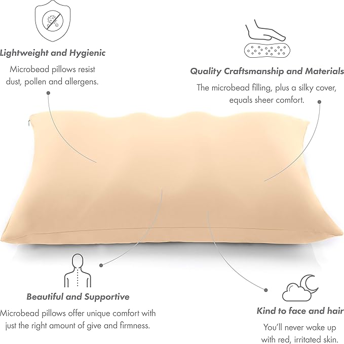 Cover Only for Premium Microbead Bed Pillow, X-Large Extra Smooth - Ultra Comfortable Sleep with Silk Like Anti Aging Cover 85% Spandex/ 15% Nylon Breathable, Cooling Barely Beige