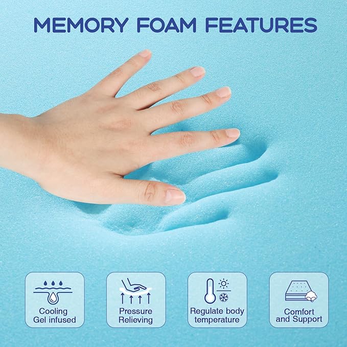 VALUXE Twin Mattress Topper 2 Inch Cooling Gel Memory Foam, CertiPUR-US Certified Topper & Pad for Back Pain Relief, Soft Breathable Bedding with Pressure Relief (Blue)