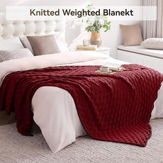Knitted Weighted Blanket for Adult, No Beads Heavy Blanket 60” x 80'' 15lbs, Breathable Chunky Knit Blanket, Cooling Weighted Blanket for Hot Sleepers, Christmas Home Decor (Red)