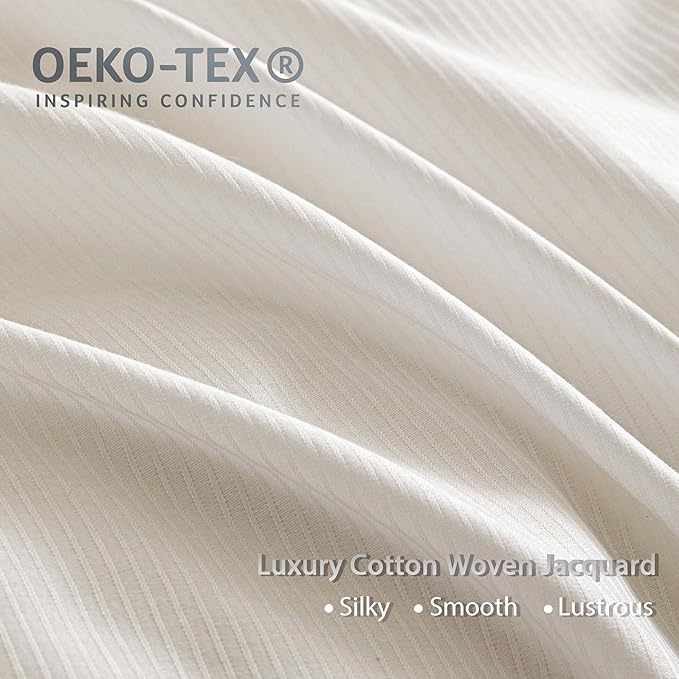 HeimenAogo 100% Cotton Vertical Stripe Jacquard Duvet Cover Twin/Twin XL, Luxury Hotel Collection Textured Weave, Silky Soft Comforter Cover 68x90 Inch, Zipper Closure, White Striped