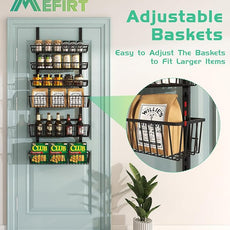 Over The Door Pantry Organizer, Pantry Organization and Storage, 6-Tier Deep Baskets Hanging Heavy-Duty Metal, Wall Spice Rack Seasoning Shelves for Home & Kitchen, Laundry Room Bathroom, Black