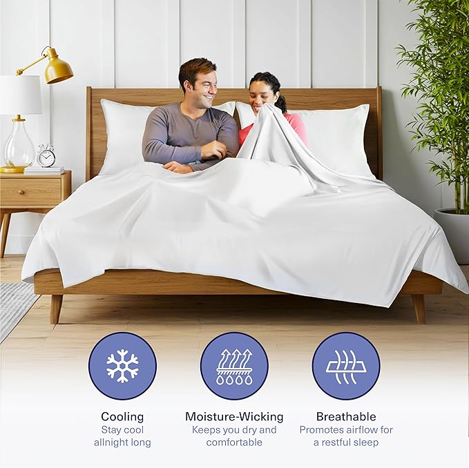 Kickoff Viscose Bamboo Sheets Full Size 4-pc 100% Organic Bamboo Viscose Bed Cooling Sheets Full Size Set Cool Bedding for hot Sleepers Sheet, Flat, Fitted, Pillowcases (Snow White, F) KickoffHome
