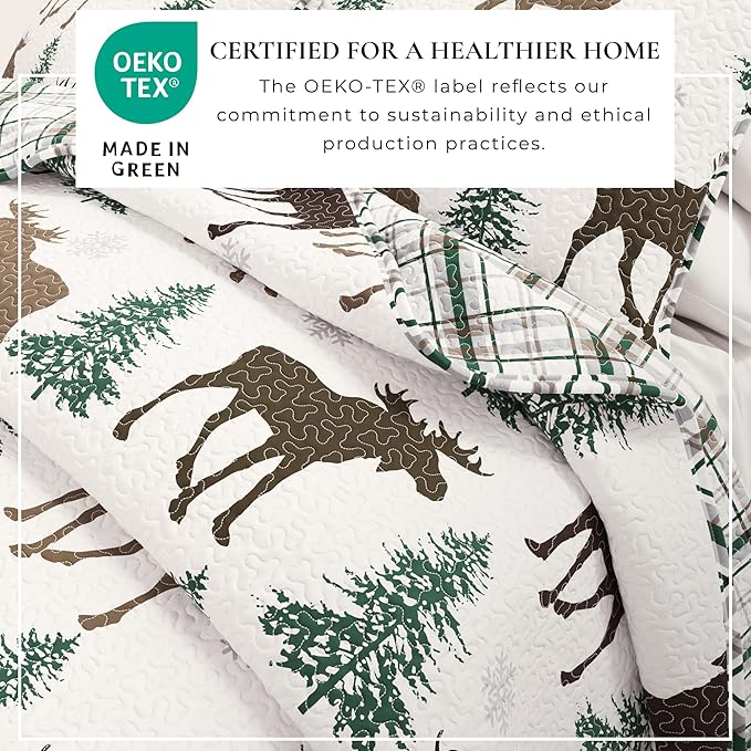 Great Bay Home Lodge Bedspread Full/Queen Size Quilt with 2 Shams. Cabin 3-Piece Reversible All Season Quilt Set. Rustic Quilt Coverlet Bed Set. Wilderness Collection (Moose - Chocolate)