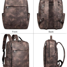 MASINTOR 15.6 inch PU Leather Laptop Backpack Purse for Women, Large College Casual Backpack Travel Bag Retro Coffee