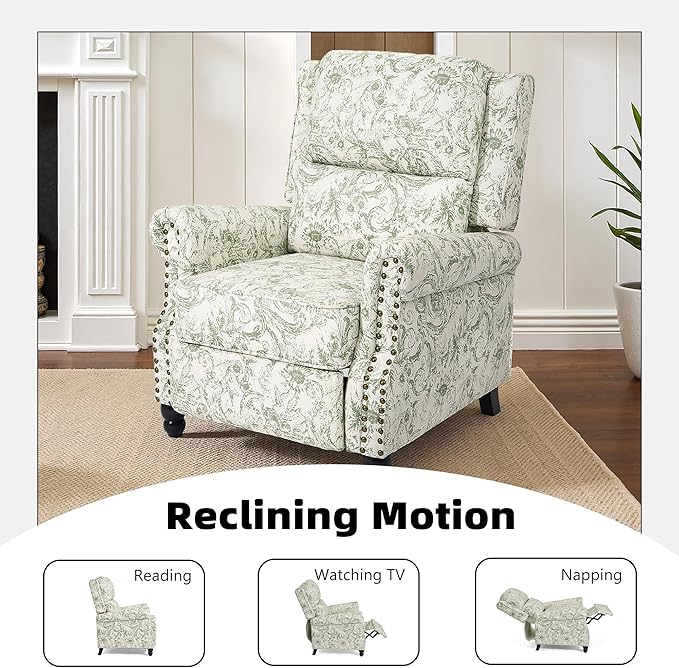 Recliner Chair, Modern Pushback Armchair with Adjustable Backrest & Footrest for Bedroom, Living Room (Rococo Green,Set of 2)