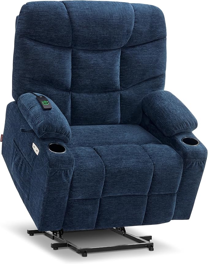 MCombo Oversized Power Lift Recliner Chair with Extended Footrest, Extra Wide 27.2" for Big and Tall Elderly People, Fabric R7289 (Navy Blue, Medium-Oversize)