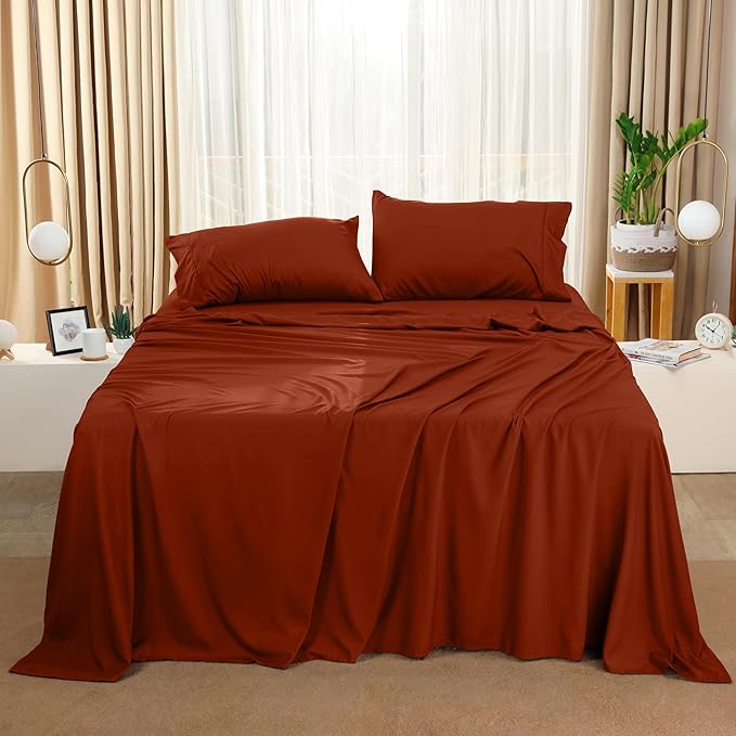 Utopia Bedding King Sheet Set – 4 Piece Bed Sheets for King Size Bed, Soft and Breathable Microfiber, Includes 1 Fitted Sheet, 1 Flat Sheet and 2 Pillowcases (Orange)
