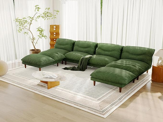 Futon Sofa Bed, 4 in 1 Multi-Functional Futon Couch with Adjustable Backrest, Convertible Sleeper Sofa Bed and Recliner Lounge, Loveseat for Living Room, Apartment, Office, 3 Sets, Green