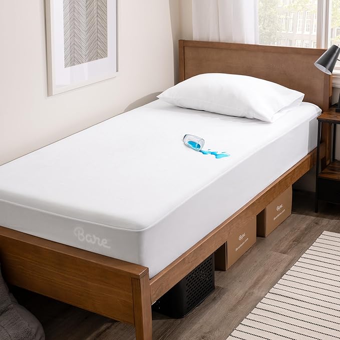 Bare Home Twin Size Mattress Protector - 100% Waterproof & Breathable - Cooling Mattress Cover - Protects Against Spills - Vinyl Free Noiseless - Dorm Essentials - Protect Your Mattress (Twin, White)