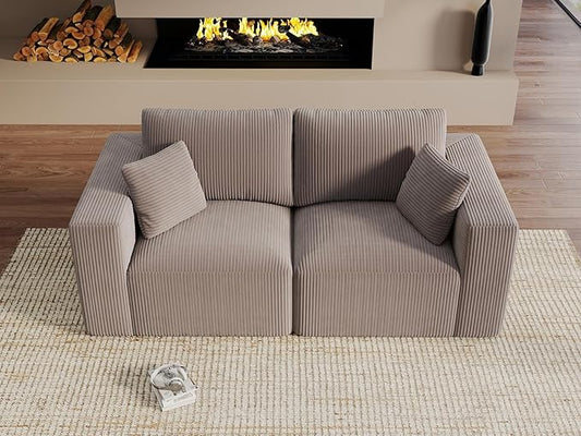Modular Loveseat Couch Cloud Couches for Living Room - 79" Boneless Sofa - No Assembly Required, Cozy Corduroy Convertible Full Sponge Compression Sofas for House, Apartment(Grey)