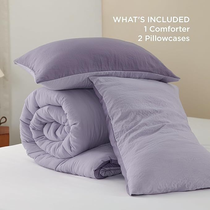 Bedsure Queen Size Comforter Set, Reversible Purple Soft Prewashed Bedding for All Seasons, 3 Pieces Warm Down Alternative Bed Set, 1 Lightweight Comforter (90"x90") and 2 Pillowcases (20"x26")