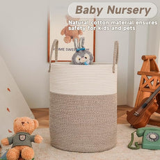 Large Woven Laundry Basket Hamper,100L Cotton Rope Storage Bin for Blankets,Toys and Clothes,Decorative Tall Nursery Hamper for Living Room,Baby Nursery,Bathroom and Bedroom,Brown