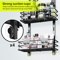 Orimade Over The Door Shower Caddy Adjustable 3 Tier Black,Bathroom Hanging Organizer Shelf Rustproof with 4 Hooks,Shower Basket with Soap Holder and Suction Cup