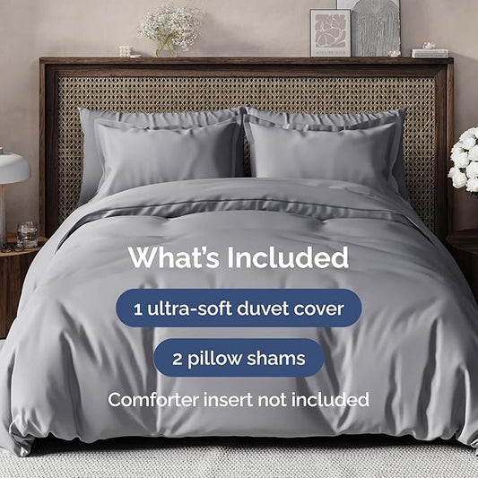 Duvet Cover Cal King Size Set - Extra Soft Cal King Size Duvet Cover 104 x 98 with 2 Pillow Shams - Hotel Luxury Easy Care and Fade Free w/Zipper Closures & Ties - Breathable Bedding Set (Steel Blue)