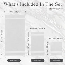 Premium Staple Cotton Bathroom Towel Set - White 600 GSM 6-Piece Luxury Bath Towel Set 1 Stripe - 2 Bath Towels, 2 Hand Towels & 2 Washclothes Set - High Absorbent & Quick Dry for Gym, Spa, Hotel