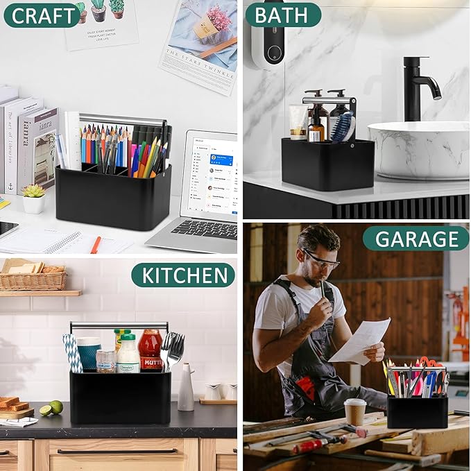 Black Shower Caddy Portable: Plastic Bathroom Caddy Countertop,Cleaning Caddy Organizer with Handle,Utility Hard Shower Basket Storage Tote for Toiletry,College Dorm Room Essential for Guys/Men