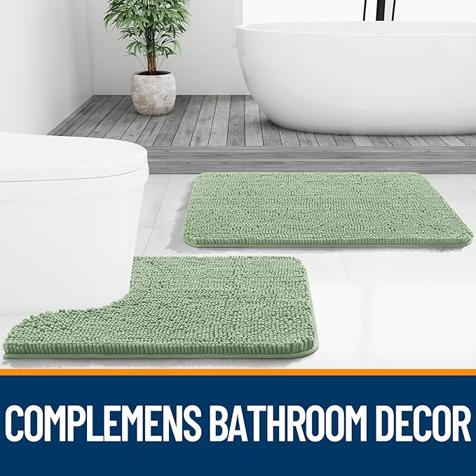 OLANLY Bathroom Rugs 47x20, Extra Soft Absorbent Chenille Bath Rugs, Rubber Backing Quick Dry, Machine Washable Bath Mats for Bathroom Floor, Tub and Shower, Home Decor Accessories, Sage Green